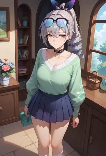 star rail,silver wolf,spring,student uniform,knit sweater  - AI generated anime art